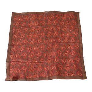 Charter Club Rose Floral Scarf Brown Red Vintage Style Square
